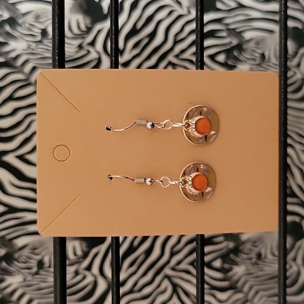 Hammered Metal with Orange Charm Earrings